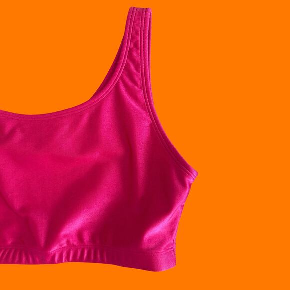 80's 90's vintage hot pink shiny shimmery sports bra XL workout athleisure - Picture 2 of 5